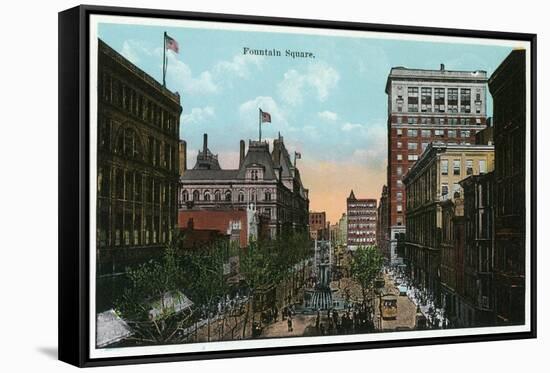 Cincinnati, Ohio - Fountain Square Scene-Lantern Press-Framed Stretched Canvas