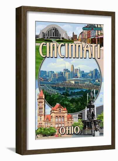 Cincinnati, Ohio - Montage Scenes-Lantern Press-Framed Art Print