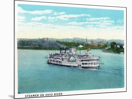 Cincinnati, Ohio - Ohio River Steamer Near City-Lantern Press-Mounted Art Print