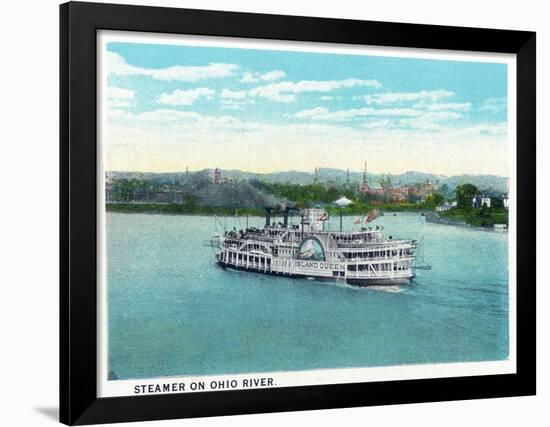 Cincinnati, Ohio - Ohio River Steamer Near City-Lantern Press-Framed Art Print