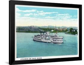 Cincinnati, Ohio - Ohio River Steamer Near City-Lantern Press-Framed Art Print