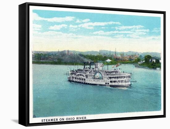 Cincinnati, Ohio - Ohio River Steamer Near City-Lantern Press-Framed Stretched Canvas