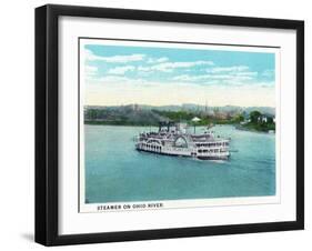 Cincinnati, Ohio - Ohio River Steamer Near City-Lantern Press-Framed Art Print