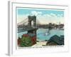 Cincinnati, Ohio - Ohio River, Suspension Bridge View from Kentucky-Lantern Press-Framed Art Print