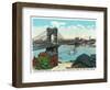 Cincinnati, Ohio - Ohio River, Suspension Bridge View from Kentucky-Lantern Press-Framed Art Print