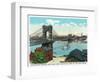 Cincinnati, Ohio - Ohio River, Suspension Bridge View from Kentucky-Lantern Press-Framed Art Print