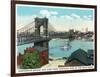 Cincinnati, Ohio - Ohio River, Suspension Bridge View from Kentucky-Lantern Press-Framed Art Print