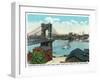 Cincinnati, Ohio - Ohio River, Suspension Bridge View from Kentucky-Lantern Press-Framed Art Print