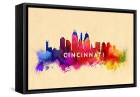 Cincinnati, Ohio - Skyline Abstract-Lantern Press-Framed Stretched Canvas