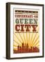 Cincinnati, Ohio - Skyline and Sunburst Screenprint Style-Lantern Press-Framed Art Print