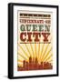 Cincinnati, Ohio - Skyline and Sunburst Screenprint Style-Lantern Press-Framed Art Print