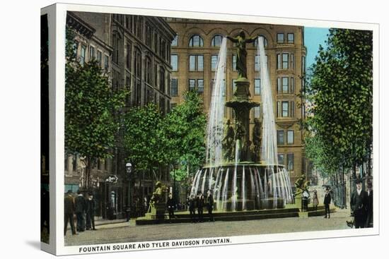 Cincinnati, Ohio - Tyler Davidson Fountain and Square Scene-Lantern Press-Stretched Canvas