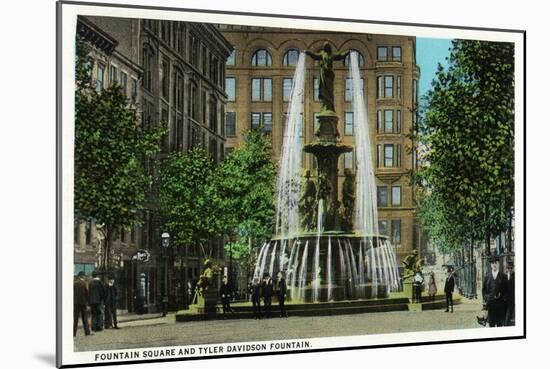 Cincinnati, Ohio - Tyler Davidson Fountain and Square Scene-Lantern Press-Mounted Art Print