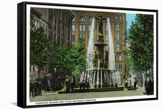 Cincinnati, Ohio - Tyler Davidson Fountain and Square Scene-Lantern Press-Framed Stretched Canvas