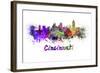 Cincinnati Skyline in Watercolor-paulrommer-Framed Art Print