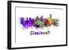 Cincinnati Skyline in Watercolor-paulrommer-Framed Art Print