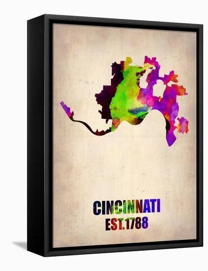 Cincinnati Watercolor Map-NaxArt-Framed Stretched Canvas