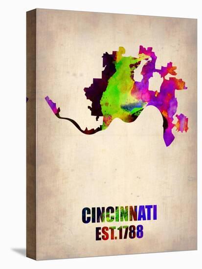 Cincinnati Watercolor Map-NaxArt-Stretched Canvas