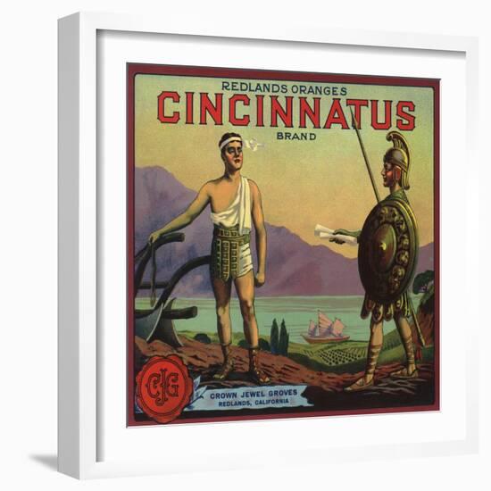 Cincinnatus Brand - Redlands, California - Citrus Crate Label-Lantern Press-Framed Art Print