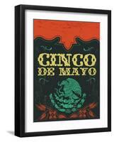 Cinco De Mayo - Mexican Holiday Vintage Vector Poster - Grunge Effects Can Be Easily Removed-Julio Aldana-Framed Art Print