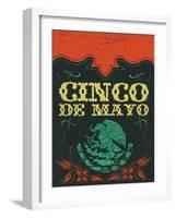 Cinco De Mayo - Mexican Holiday Vintage Vector Poster - Grunge Effects Can Be Easily Removed-Julio Aldana-Framed Art Print