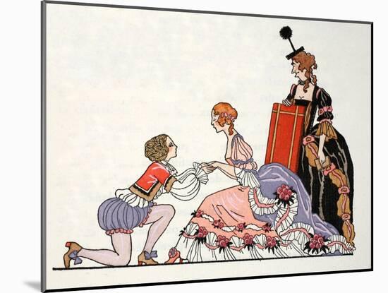 Cinderella with Prince Charming, Her Stepmother Looks on-Georges Barbier-Mounted Giclee Print