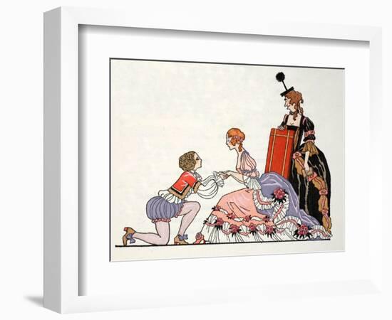 Cinderella with Prince Charming, Her Stepmother Looks on-Georges Barbier-Framed Giclee Print