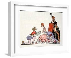 Cinderella with Prince Charming, Her Stepmother Looks on-Georges Barbier-Framed Giclee Print