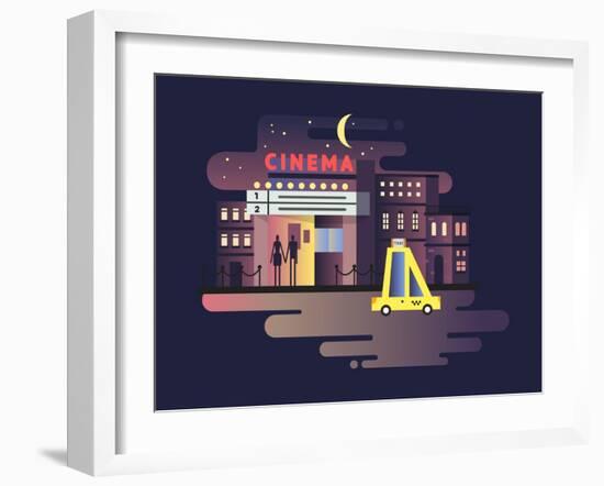 Cinema Building Night-Kit8 net-Framed Art Print