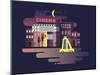 Cinema Building Night-Kit8 net-Mounted Art Print