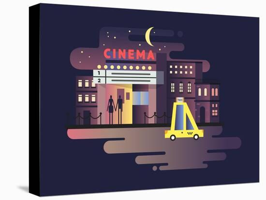 Cinema Building Night-Kit8 net-Stretched Canvas