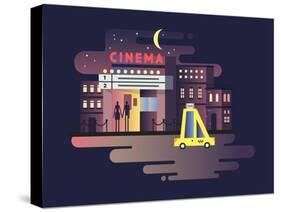 Cinema Building Night-Kit8 net-Stretched Canvas