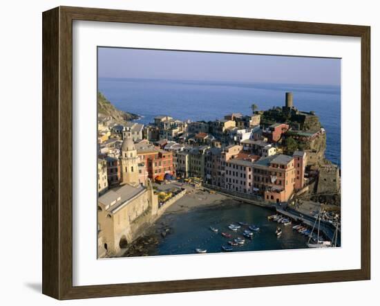 Cinque Terre / Coastal View and Village, Vernazza, Liguria, Italy-Steve Vidler-Framed Photographic Print