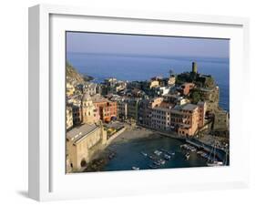 Cinque Terre / Coastal View and Village, Vernazza, Liguria, Italy-Steve Vidler-Framed Photographic Print