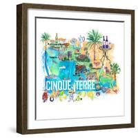 Cinque Terre Italy Illustrated Mediterranean Travel Map with Highlights of Liguria Coast-M. Bleichner-Framed Art Print