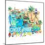 Cinque Terre Italy Illustrated Mediterranean Travel Map with Highlights of Liguria Coast-M. Bleichner-Mounted Art Print