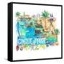 Cinque Terre Italy Illustrated Mediterranean Travel Map with Highlights of Liguria Coast-M. Bleichner-Framed Stretched Canvas