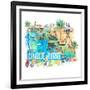 Cinque Terre Italy Illustrated Mediterranean Travel Map with Highlights of Liguria Coast-M. Bleichner-Framed Art Print