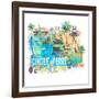 Cinque Terre Italy Illustrated Mediterranean Travel Map with Highlights of Liguria Coast-M. Bleichner-Framed Art Print