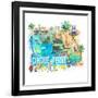 Cinque Terre Italy Illustrated Mediterranean Travel Map with Highlights of Liguria Coast-M. Bleichner-Framed Art Print