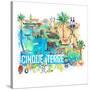 Cinque Terre Italy Illustrated Mediterranean Travel Map with Highlights of Liguria Coast-M. Bleichner-Stretched Canvas