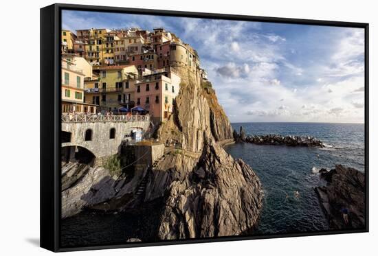 Cinque Terre Town On The Cliff, Mnarola, Italy-George Oze-Framed Stretched Canvas