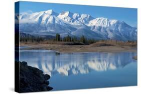 Cinquefoil Mountain Reflects in the Athabasca River, Jasper National Park, Canada-Richard Wright-Stretched Canvas