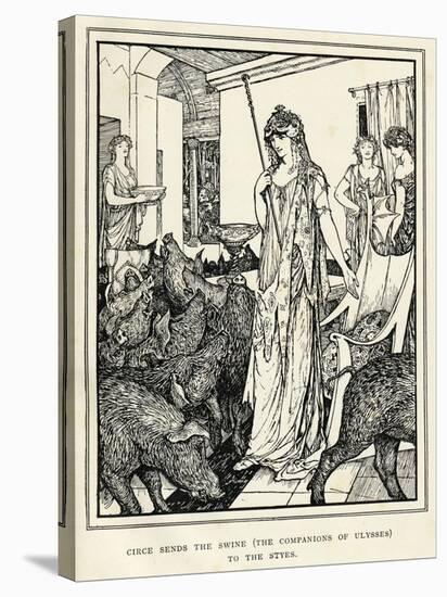 Circe the Sorceress Turns Odysseus' Men into Swine and Sends Them to the Styes-Henry Justice Ford-Stretched Canvas