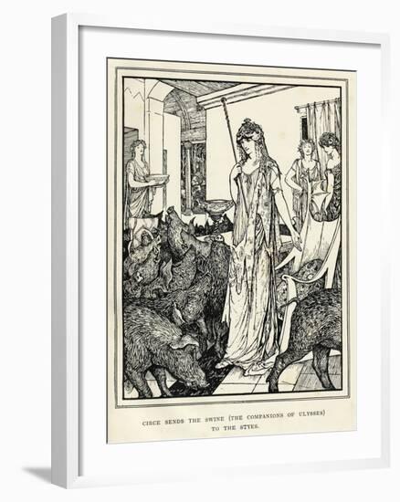 Circe the Sorceress Turns Odysseus' Men into Swine and Sends Them to the Styes-Henry Justice Ford-Framed Art Print