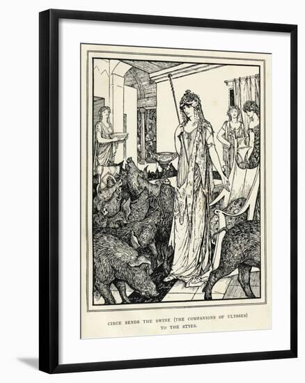 Circe the Sorceress Turns Odysseus' Men into Swine and Sends Them to the Styes-Henry Justice Ford-Framed Art Print