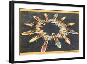 Circle of Paddle Boards, Ocean Beach-null-Framed Art Print