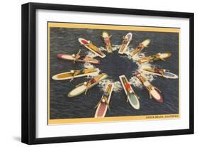 Circle of Paddle Boards, Ocean Beach-null-Framed Art Print