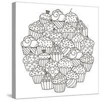 Circle Shape Pattern with Cute Cupcakes for Coloring Book. Vector Illustration-null-Stretched Canvas