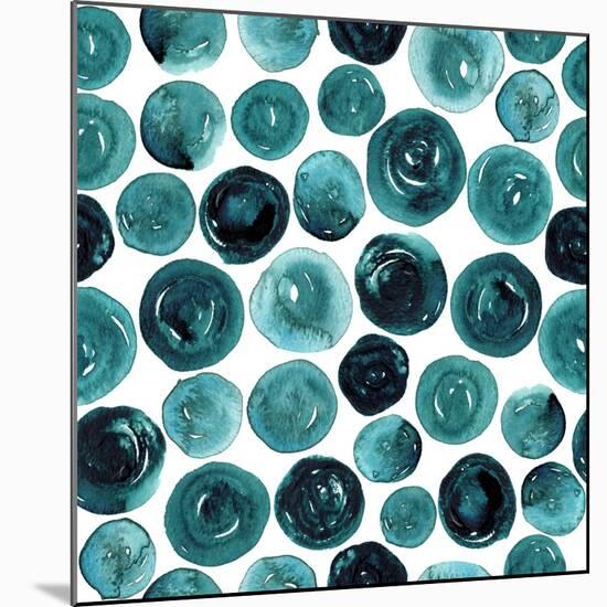 Circles in Teal and Turquoise. Seamless Watercolor Pattern.-null-Mounted Premium Giclee Print